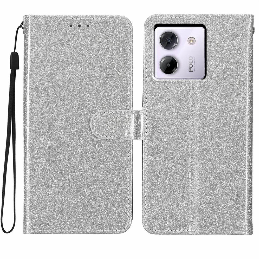 For Xiaomi Poco M7 Pro 5G Wallet Case Glitter Anti-Scratch Leather Stand Phone Cover with Strap