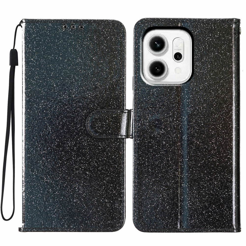 For Oppo Reno14 Pro 5G (Global) Wallet Case Glitter Anti-Scratch Leather Stand Phone Cover with Strap