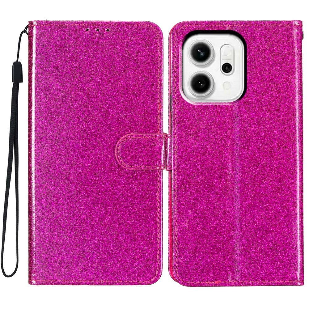 For Oppo Reno14 Pro 5G (Global) Wallet Case Glitter Anti-Scratch Leather Stand Phone Cover with Strap