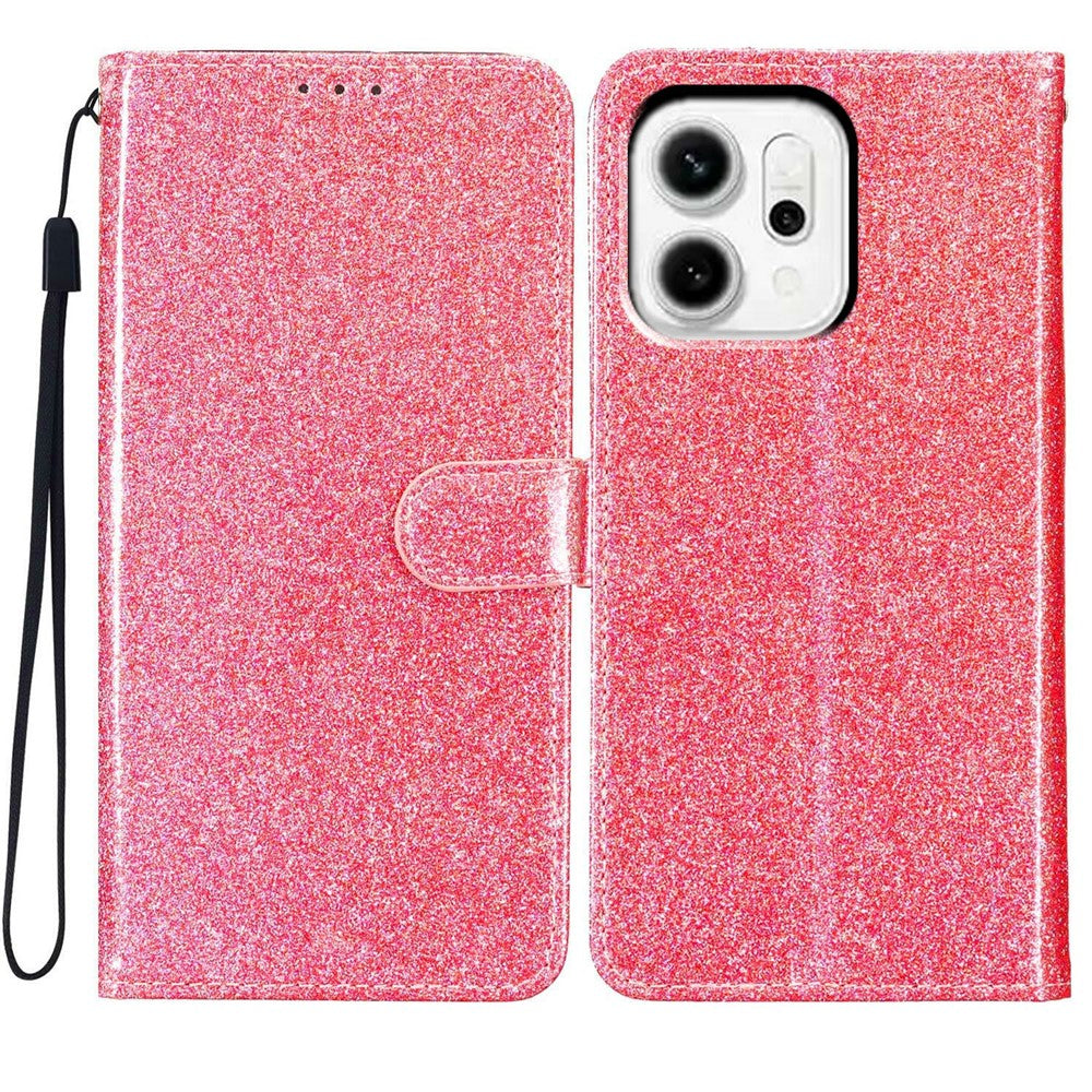 For Oppo Reno14 Pro 5G (Global) Wallet Case Glitter Anti-Scratch Leather Stand Phone Cover with Strap