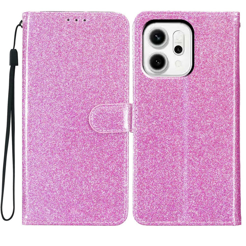 For Oppo Reno14 Pro 5G (Global) Wallet Case Glitter Anti-Scratch Leather Stand Phone Cover with Strap