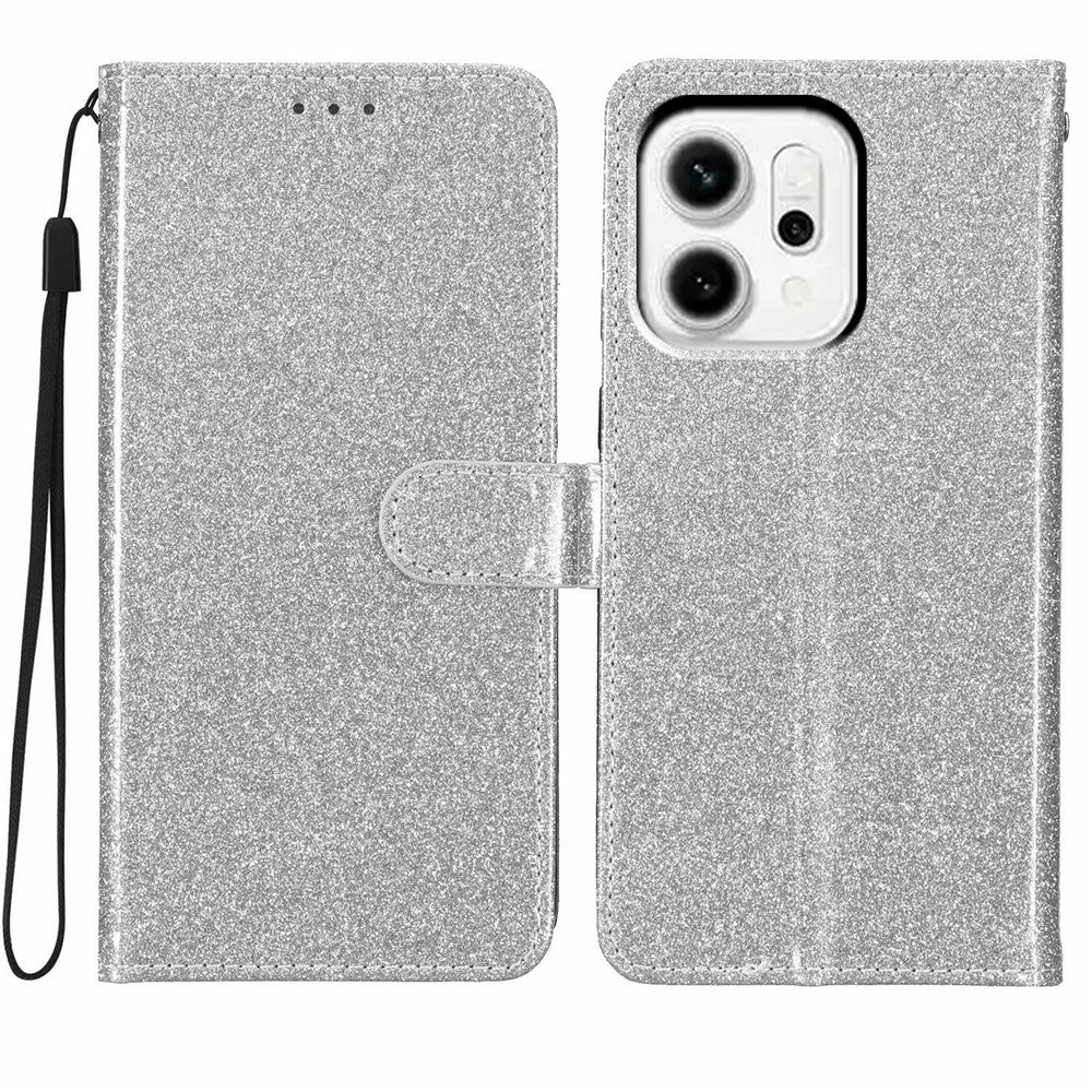 For Oppo Reno14 Pro 5G (Global) Wallet Case Glitter Anti-Scratch Leather Stand Phone Cover with Strap