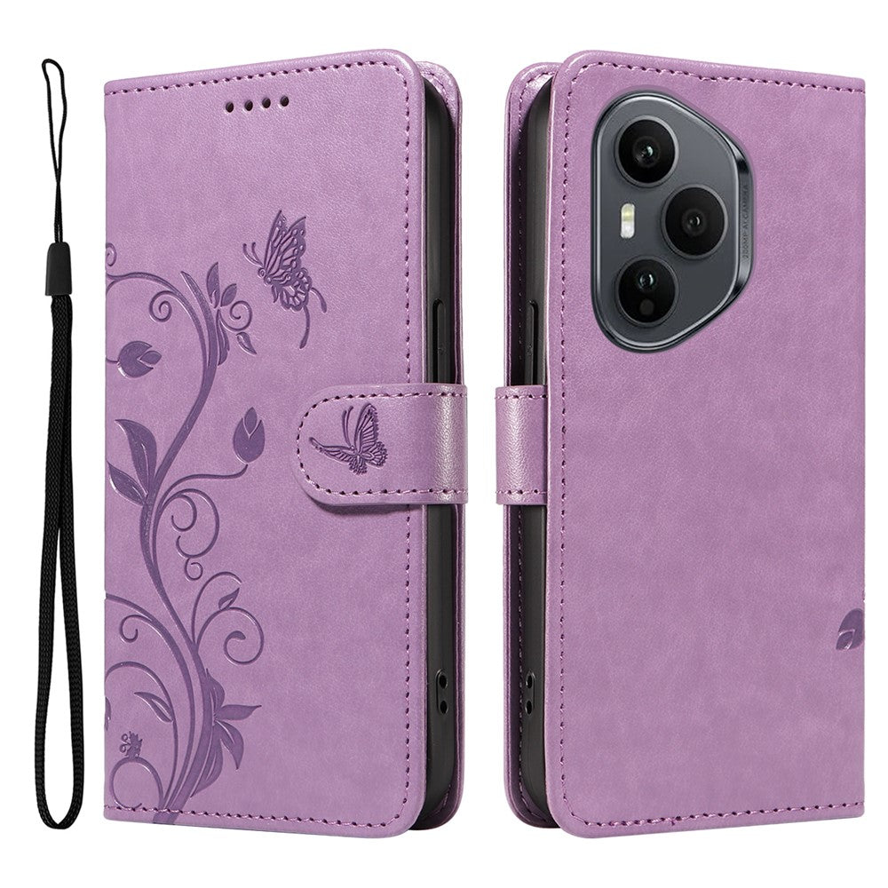For Honor 400 Pro 5G (Global) PU Leather Cases Flower Pattern Wallet Stand Phone Cover with Strap