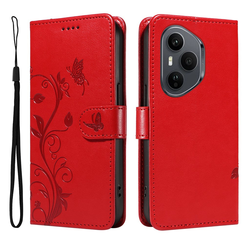 For Honor 400 Pro 5G (Global) PU Leather Cases Flower Pattern Wallet Stand Phone Cover with Strap