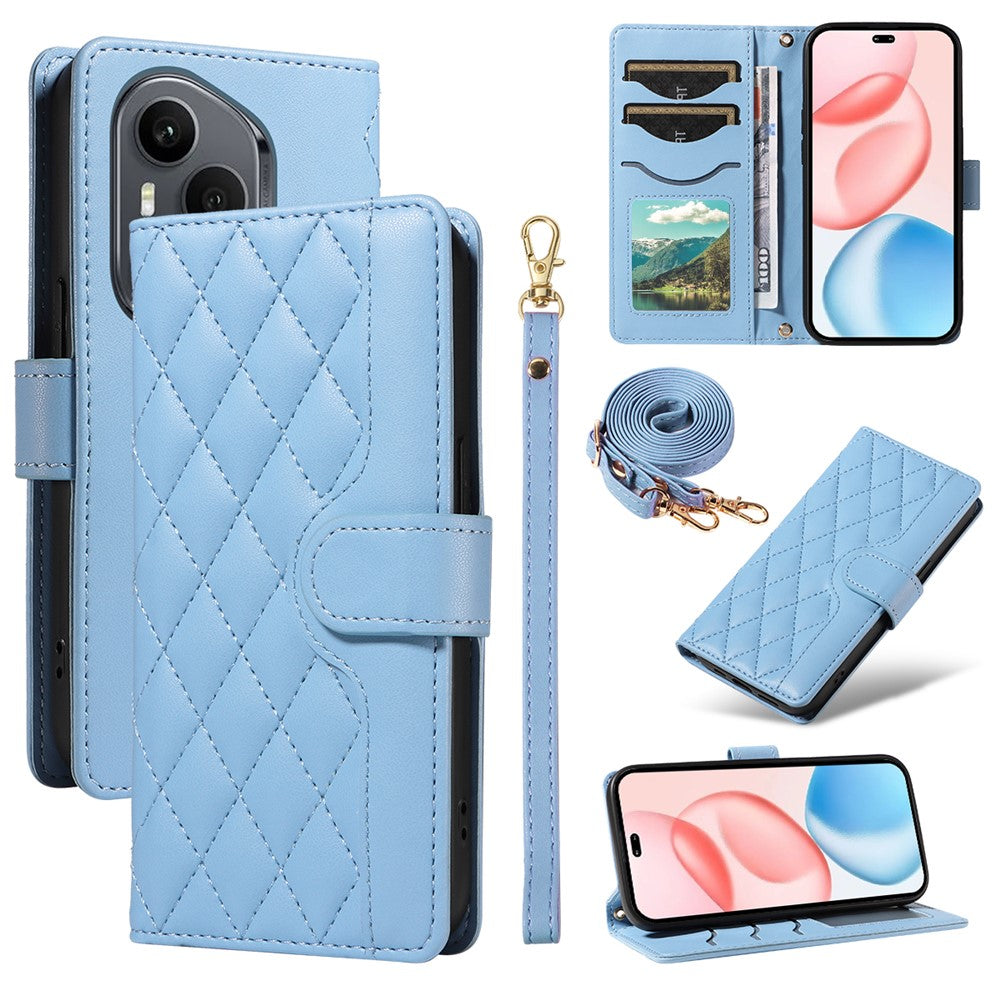 For Honor 400 Pro 5G (Global) Wallet Cover Diamantmønster Læder Telefoncover med Rem