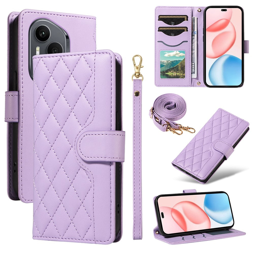For Honor 400 Pro 5G (Global) Wallet Cover Diamantmønster Læder Telefoncover med Rem