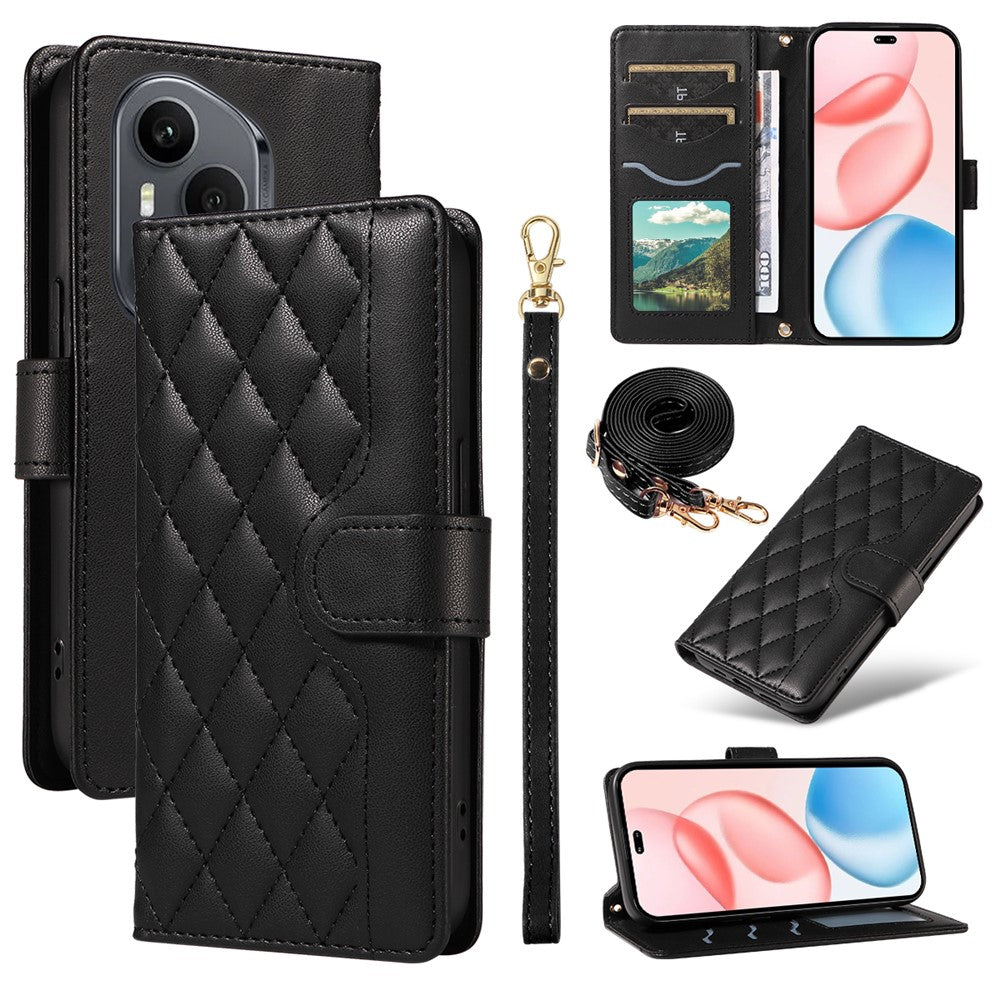 For Honor 400 Pro 5G (Global) Wallet Cover Diamantmønster Læder Telefoncover med Rem