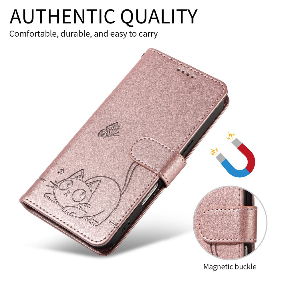 For Honor 400 5G (Global) Case Cat Pattern Imprint Leather Phone Cover with Wrist Strap