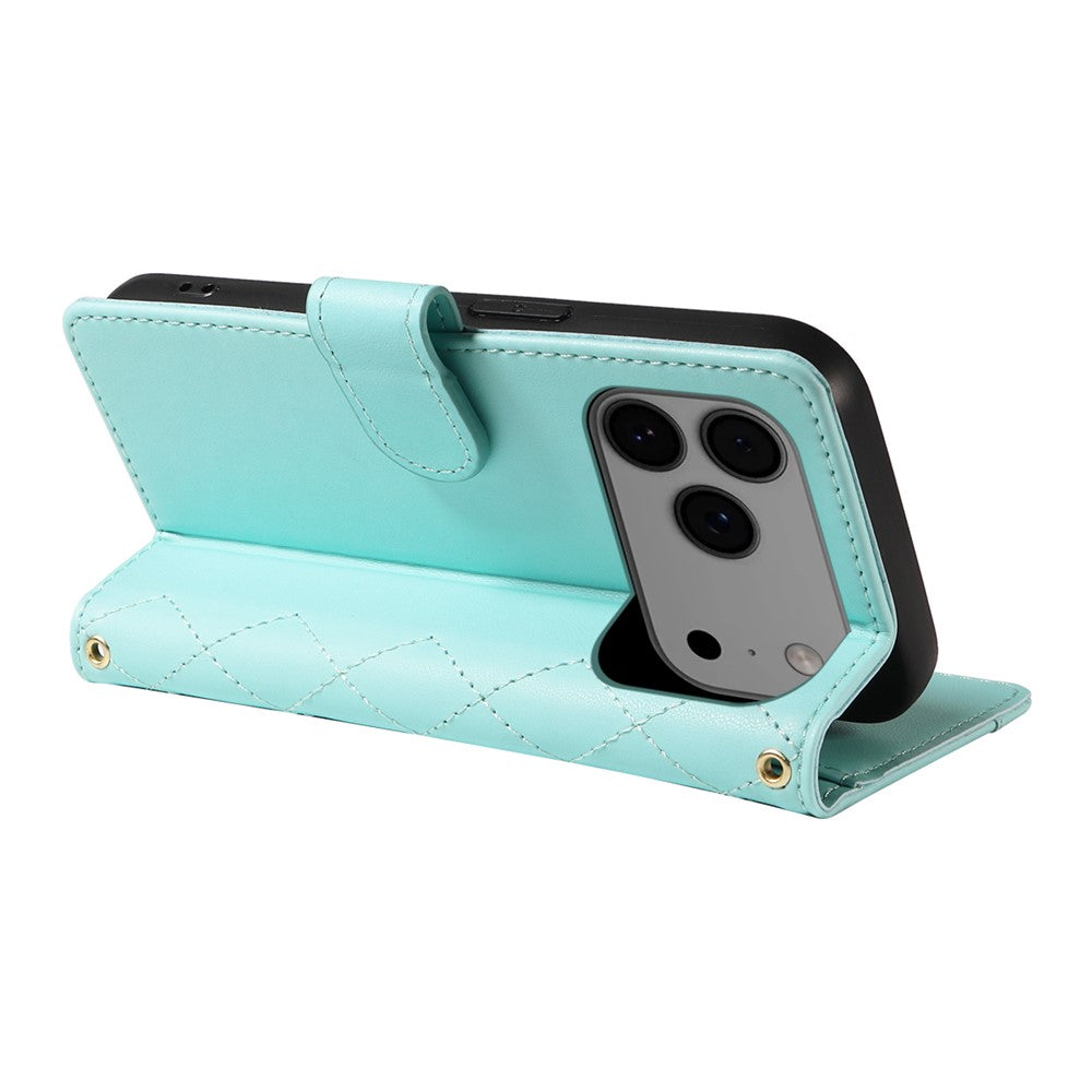 For iPhone 18 Pro Max / 17 Pro Max Wallet Case Rhombus Leather Phone Cover with Strap
