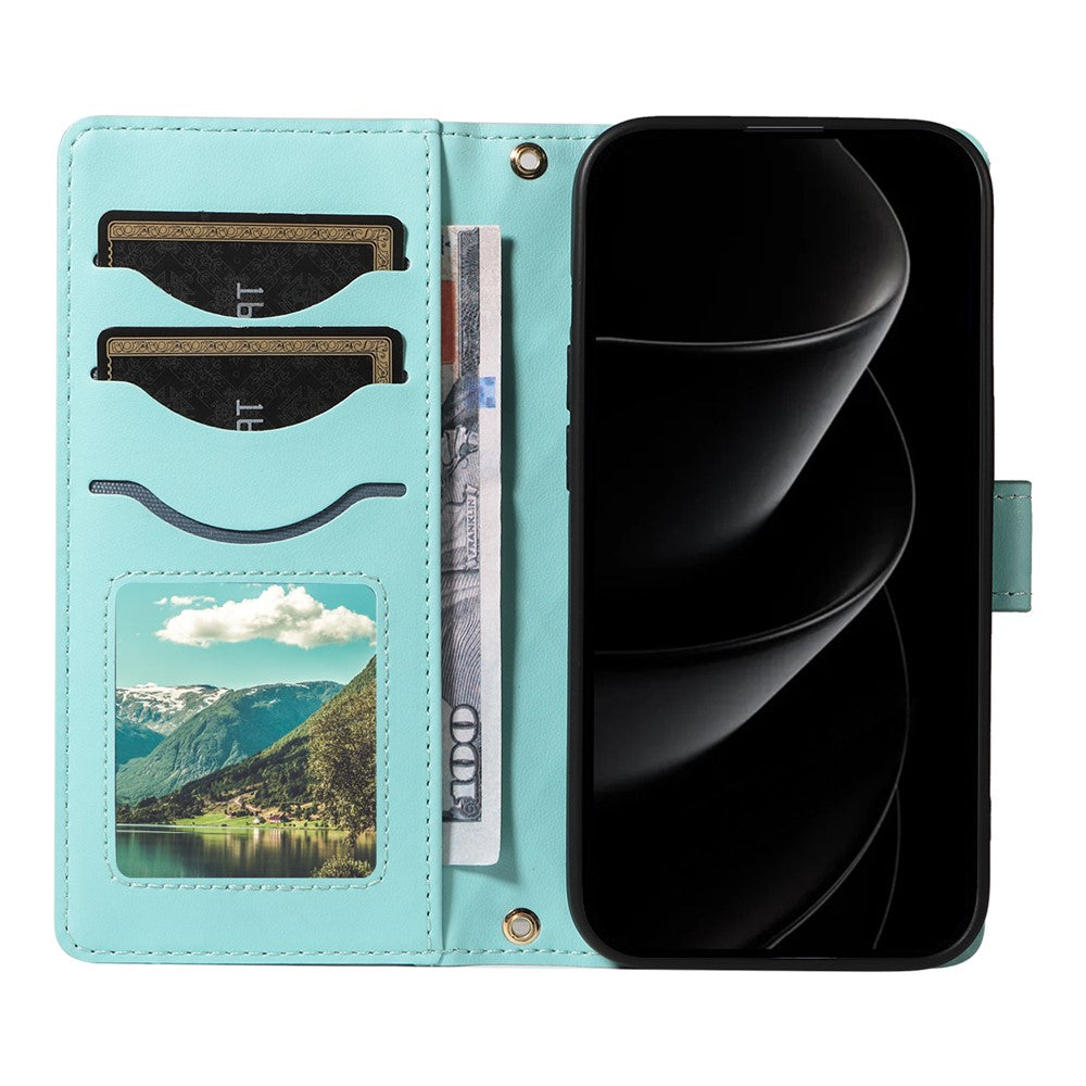 For iPhone 18 Pro Max / 17 Pro Max Wallet Case Rhombus Leather Phone Cover with Strap