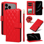 For iPhone 18 Pro Max / 17 Pro Max Wallet Case Rhombus Leather Phone Cover with Strap
