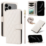 For iPhone 18 Pro Max / 17 Pro Max Wallet Case Rhombus Leather Phone Cover with Strap