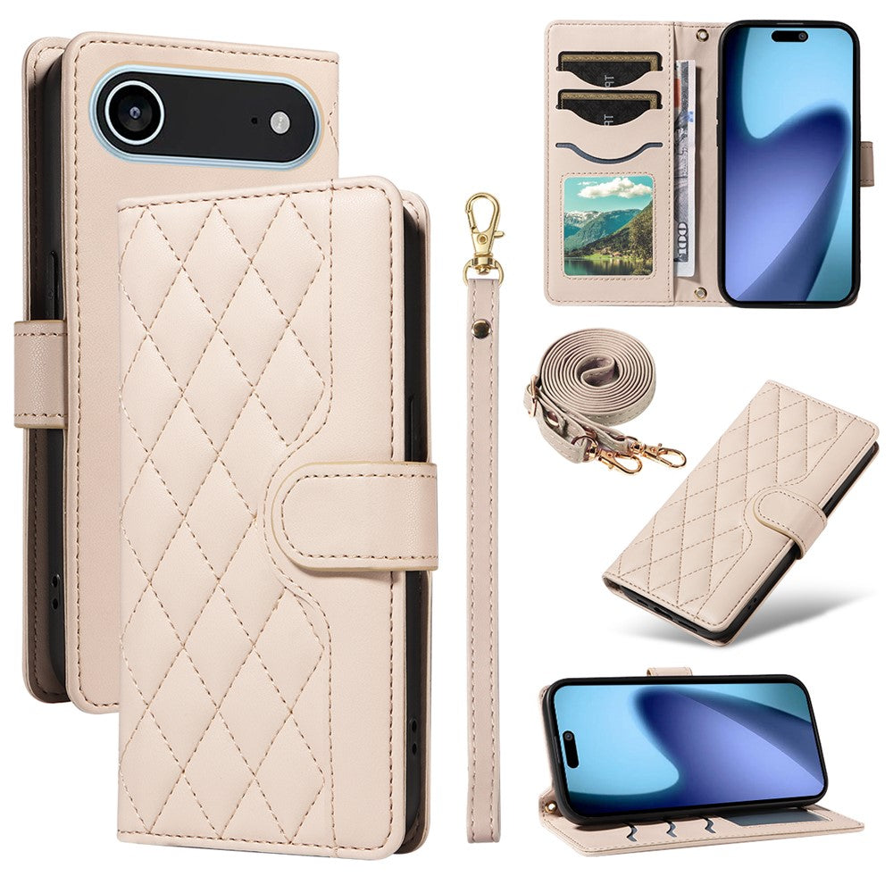Til iPhone Air Wallet Cover Rhombus Lædertelefoncover med Rem