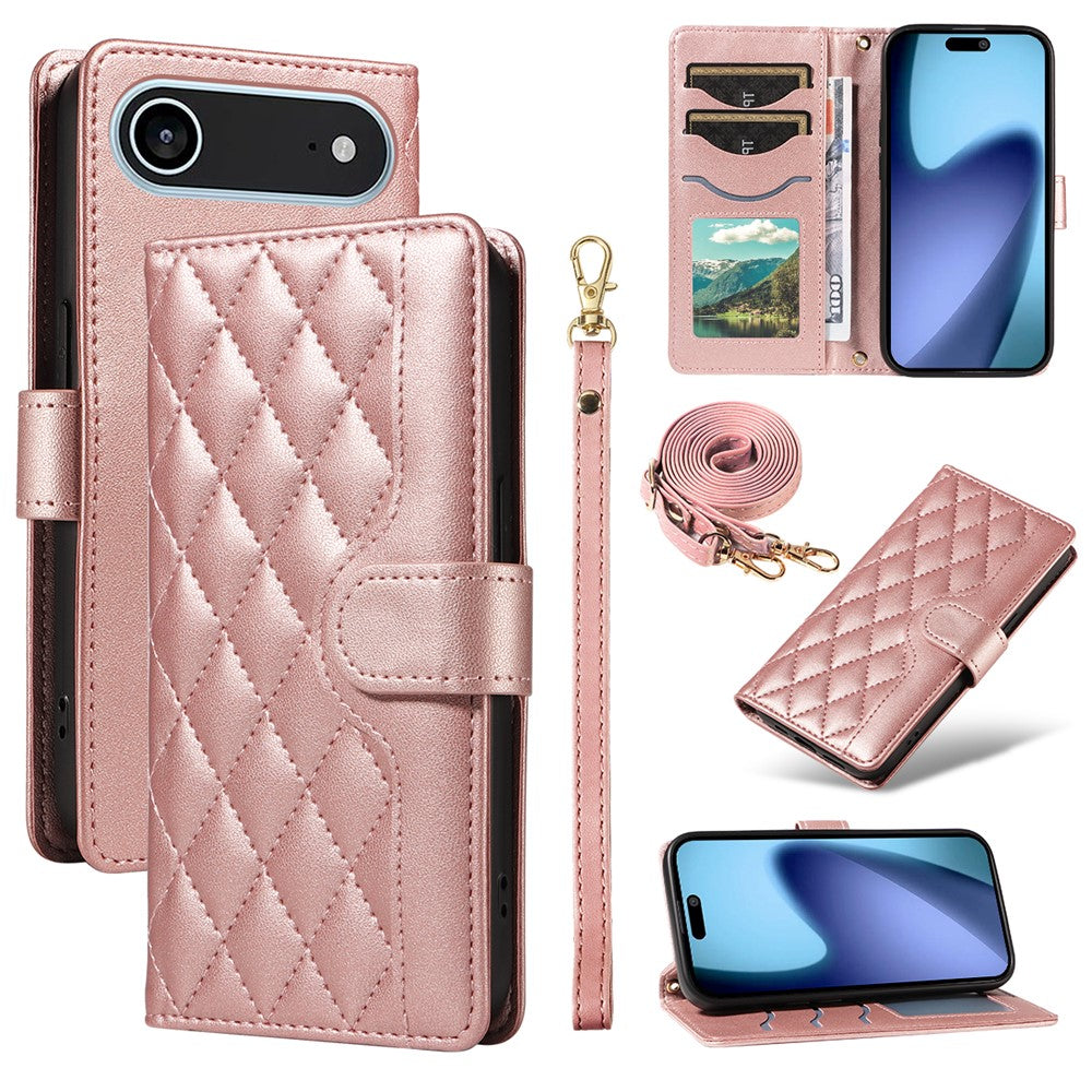 Til iPhone Air Wallet Cover Rhombus Lædertelefoncover med Rem