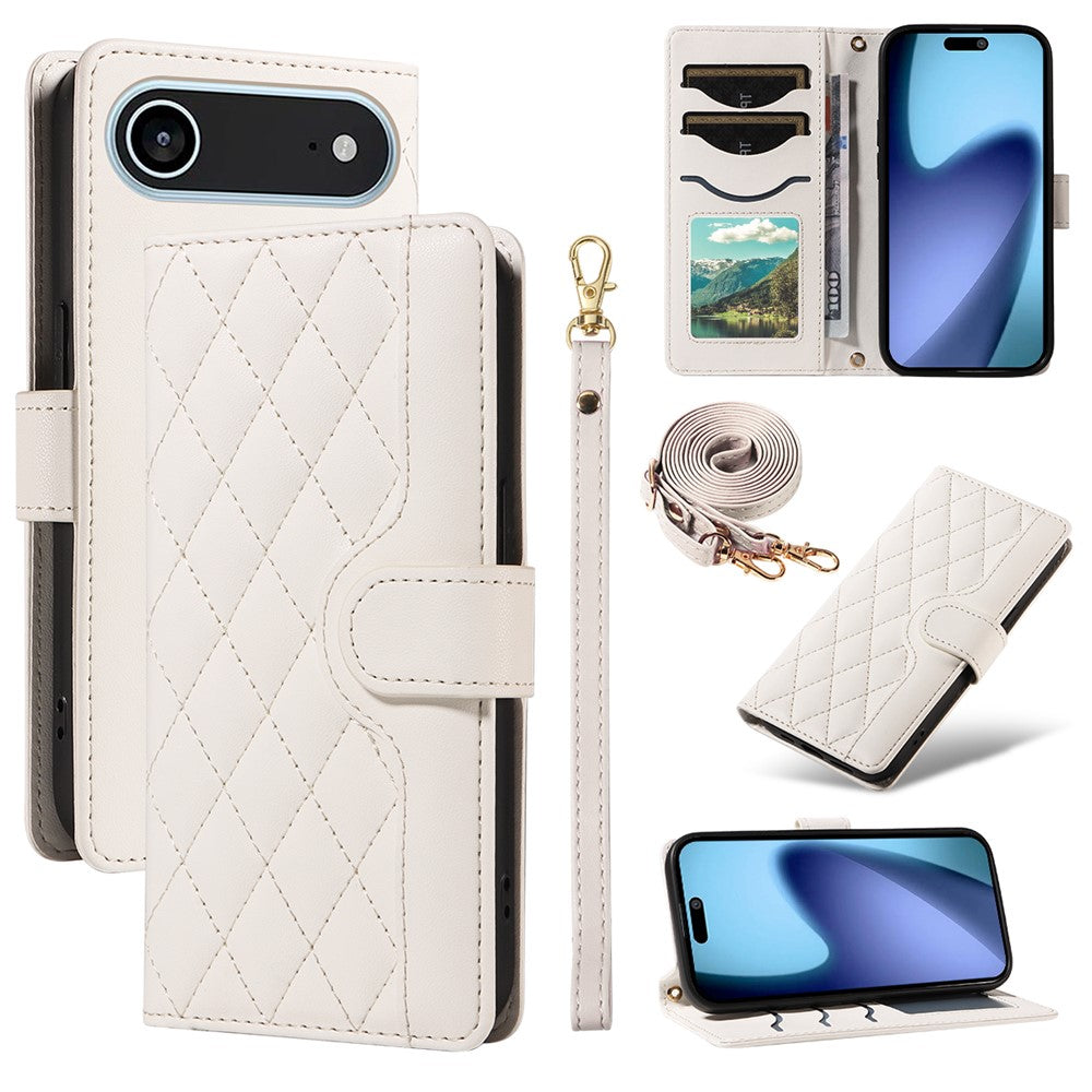 Til iPhone Air Wallet Cover Rhombus Lædertelefoncover med Rem