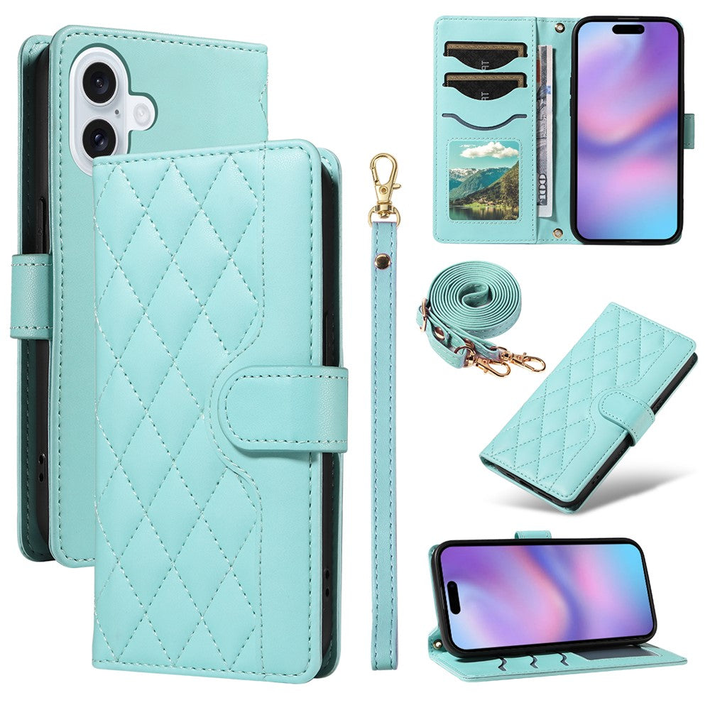 Til iPhone 17 Pung Etui Rhombus Læder Telefoncover med Rem