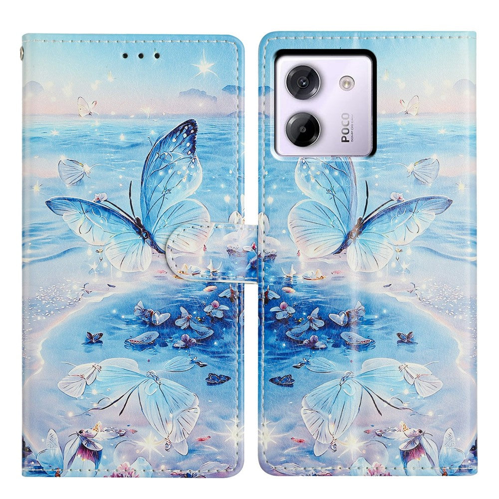 For Xiaomi Poco M7 Pro 5G Case Pattern Printing Wallet Stand Flip Leather Phone Cover with Strap
