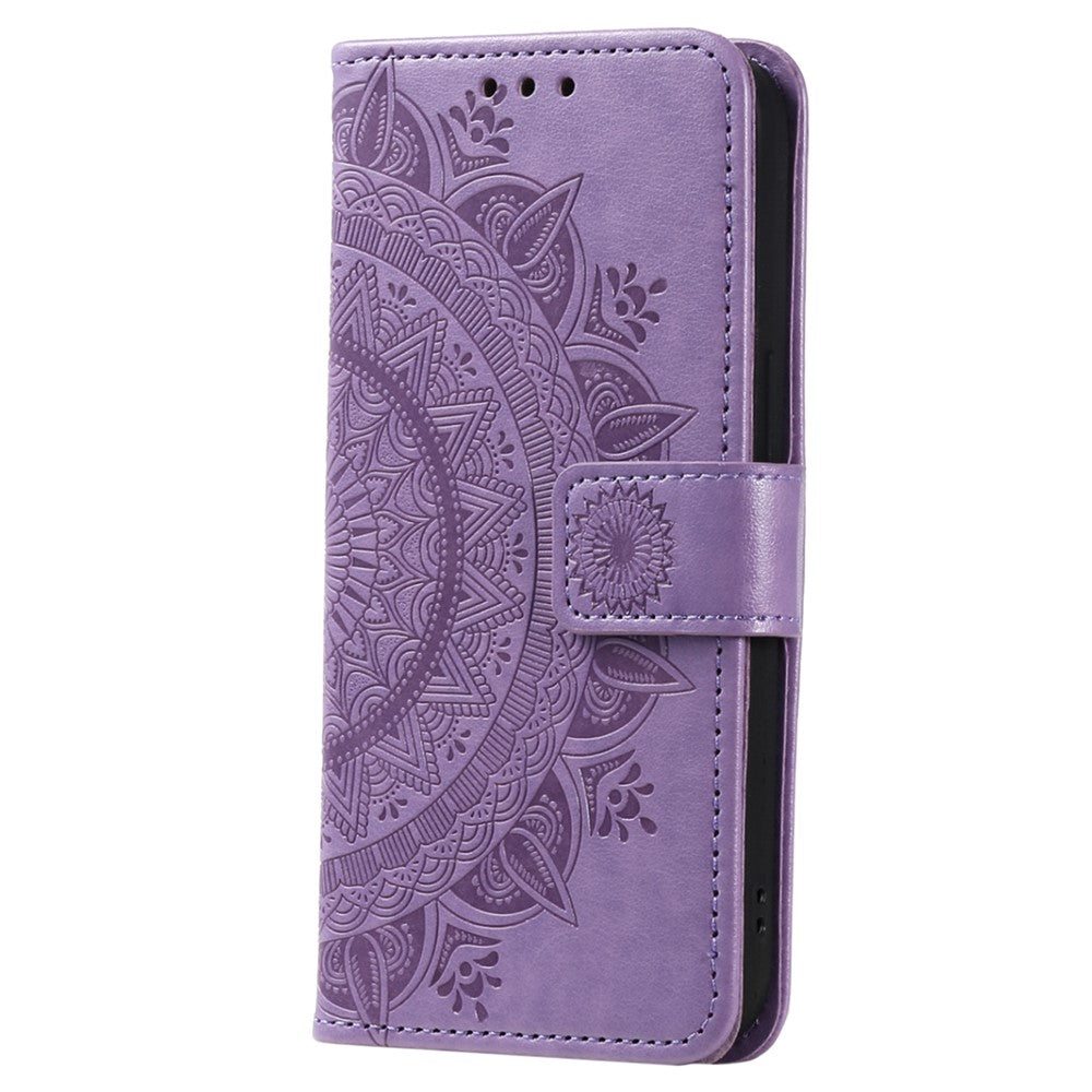 Til Samsung Galaxy A08 5G / A08 4G / A07 5G / A07 4G stativetui med præget totem PU-læderpungtelefoncover med håndrem