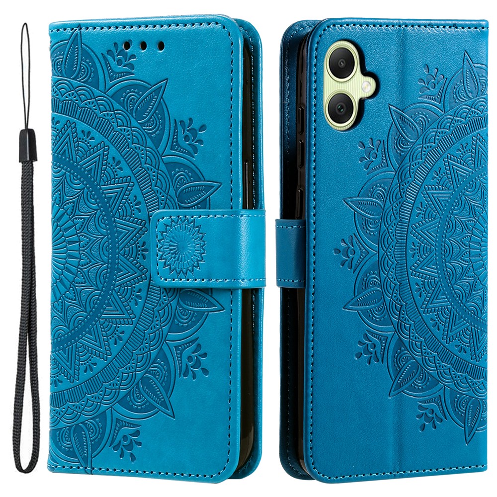 Til Samsung Galaxy A08 5G / A08 4G / A07 5G / A07 4G stativetui med præget totem PU-læderpungtelefoncover med håndrem