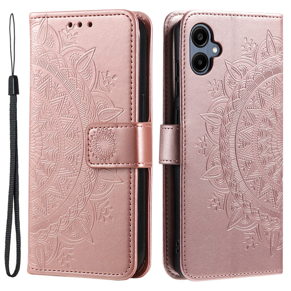 Til Samsung Galaxy A08 5G / A08 4G / A07 5G / A07 4G stativetui med præget totem PU-læderpungtelefoncover med håndrem