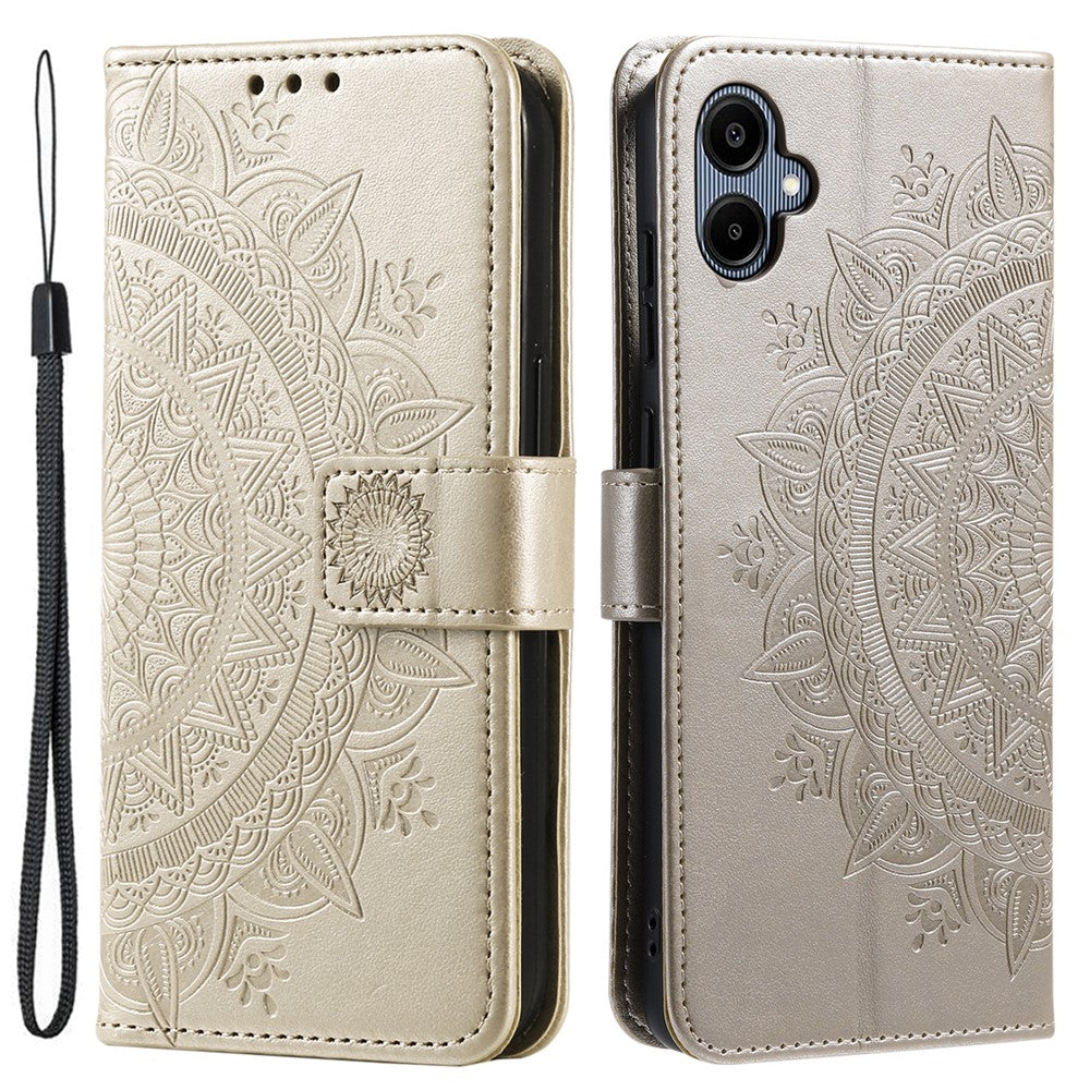 Til Samsung Galaxy A08 5G / A08 4G / A07 5G / A07 4G stativetui med præget totem PU-læderpungtelefoncover med håndrem