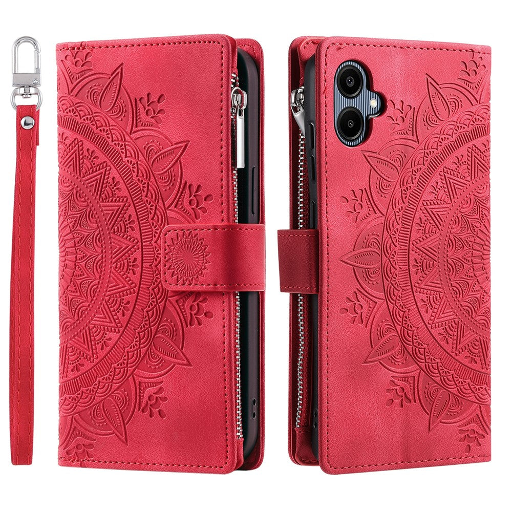 For Samsung Galaxy A08 5G / A08 4G / A07 5G / A07 4G Wallet Case Mandala Flower Pattern PU Leather Phone Cover with Wrist Strap