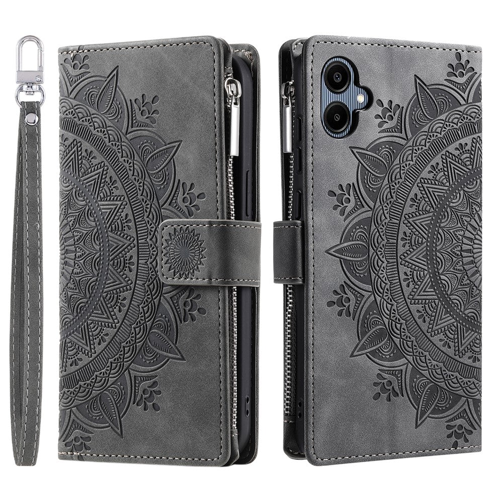 For Samsung Galaxy A08 5G / A08 4G / A07 5G / A07 4G Wallet Case Mandala Flower Pattern PU Leather Phone Cover with Wrist Strap