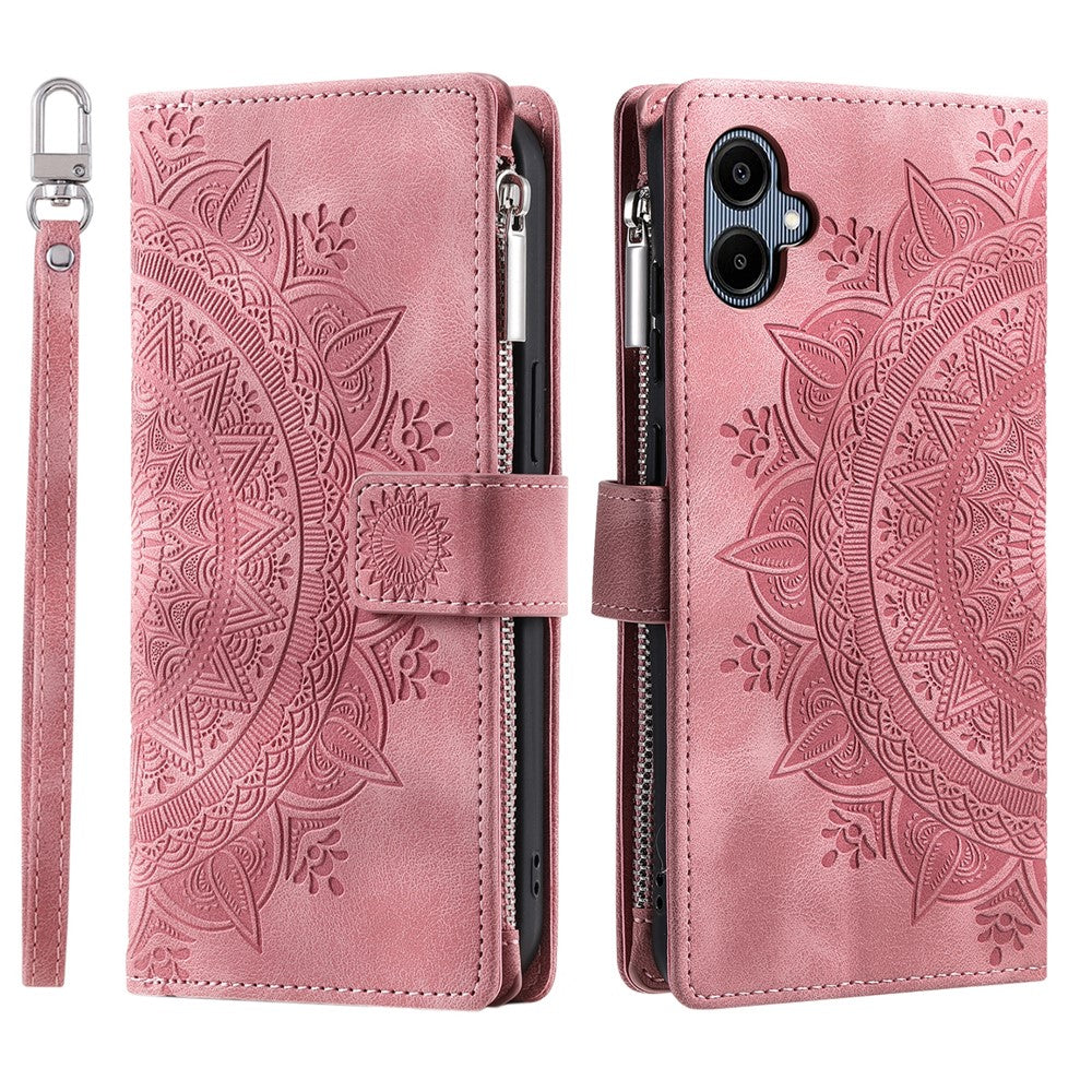 For Samsung Galaxy A08 5G / A08 4G / A07 5G / A07 4G Wallet Case Mandala Flower Pattern PU Leather Phone Cover with Wrist Strap