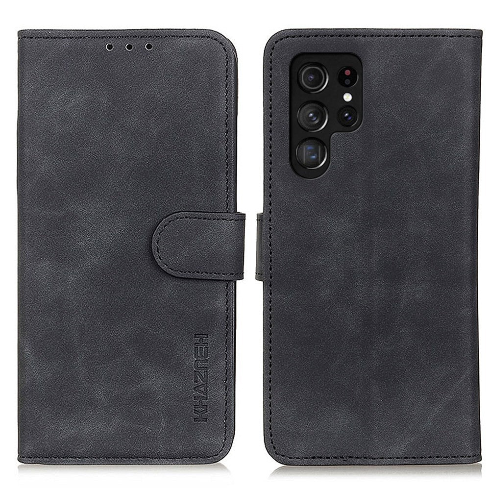 KHAZNEH For Samsung Galaxy S23 Ultra Retro Texture PU Leather Phone Cover Drop-proof Protective Wallet Stand Case