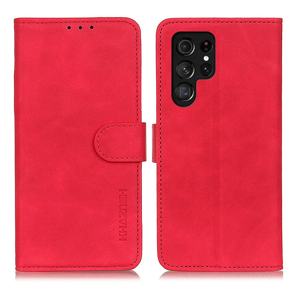 KHAZNEH For Samsung Galaxy S23 Ultra Retro Texture PU Leather Phone Cover Drop-proof Protective Wallet Stand Case