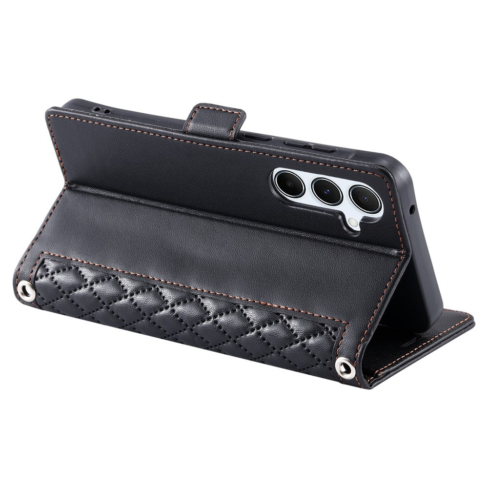 Samsung Galaxy A18 5G / A18 4G / A17 5G / A17 4G / A26 5G Läderfodral Rombstruktur Plånboksfodral med Stativ och Handledsrem