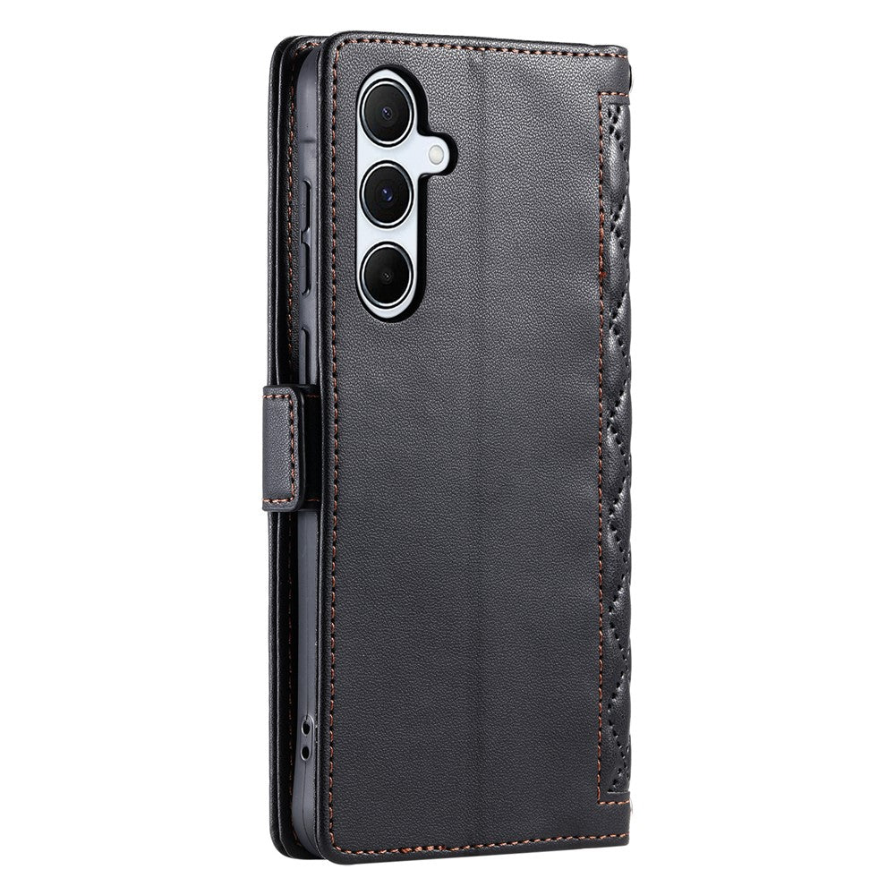 Samsung Galaxy A18 5G / A18 4G / A17 5G / A17 4G / A26 5G Läderfodral Rombstruktur Plånboksfodral med Stativ och Handledsrem