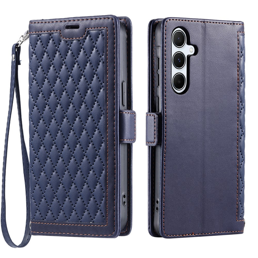 Samsung Galaxy A18 5G / A18 4G / A17 5G / A17 4G / A26 5G Läderfodral Rombstruktur Plånboksfodral med Stativ och Handledsrem