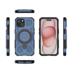 For iPhone 15 Magnetic Case Rotating Metal Kickstand Shockproof PC + TPU Phone Back Cover