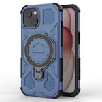 For iPhone 15 Magnetic Case Rotating Metal Kickstand Shockproof PC + TPU Phone Back Cover
