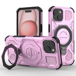 For iPhone 15 Magnetic Case Rotating Metal Kickstand Shockproof PC + TPU Phone Back Cover