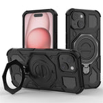 For iPhone 15 Magnetic Case Rotating Metal Kickstand Shockproof PC + TPU Phone Back Cover