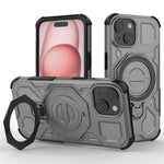For iPhone 15 Magnetic Case Rotating Metal Kickstand Shockproof PC + TPU Phone Back Cover