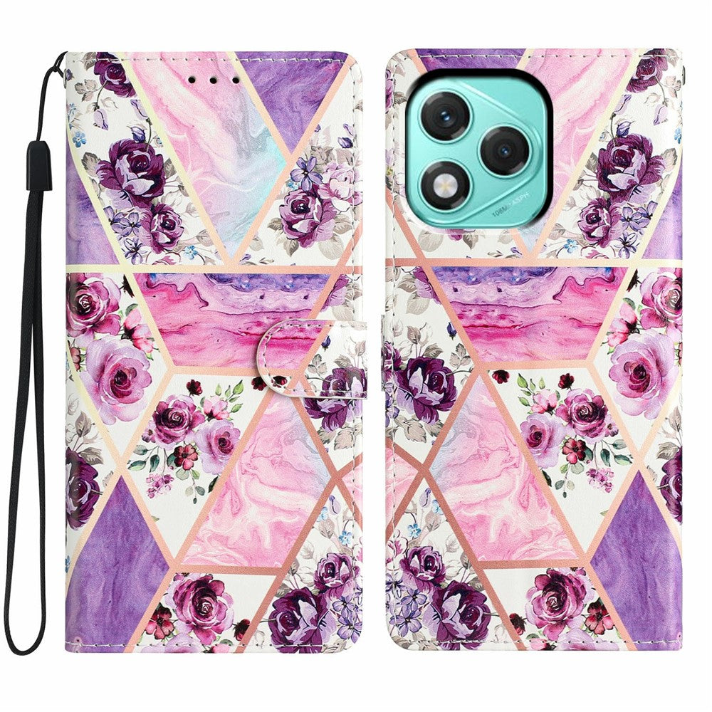 For Honor 400 Lite 5G Pung Etui PU Læder Mønster Print Stander Telefon Cover med Rem