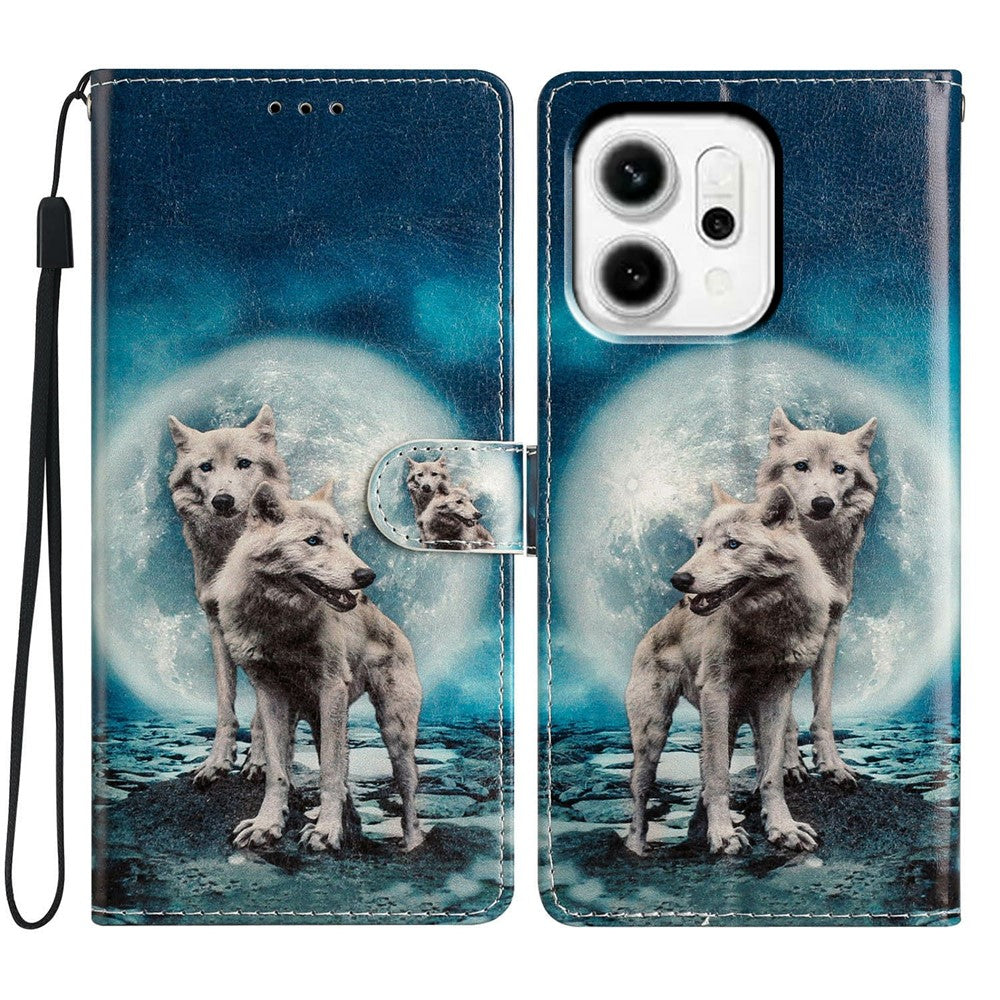 For Oppo Reno14 Pro 5G (Global) Wallet Case PU Leather Pattern Printing Stand Phone Cover with Strap