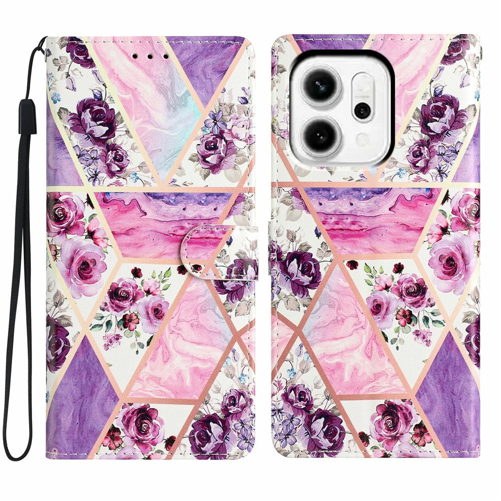 For Oppo Reno14 Pro 5G (Global) Wallet Case PU Leather Pattern Printing Stand Phone Cover with Strap