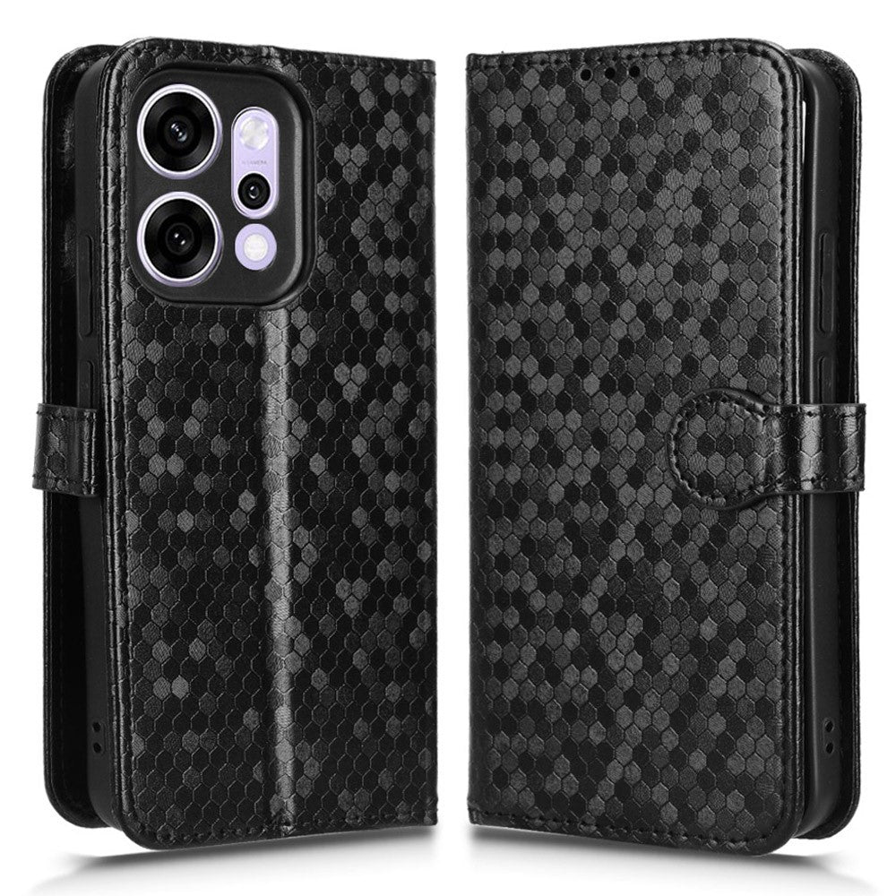For Oppo Reno14 Pro 5G (Global) Wallet Case Dot Pattern Imprint PU Leather Phone Cover with Wrist Strap
