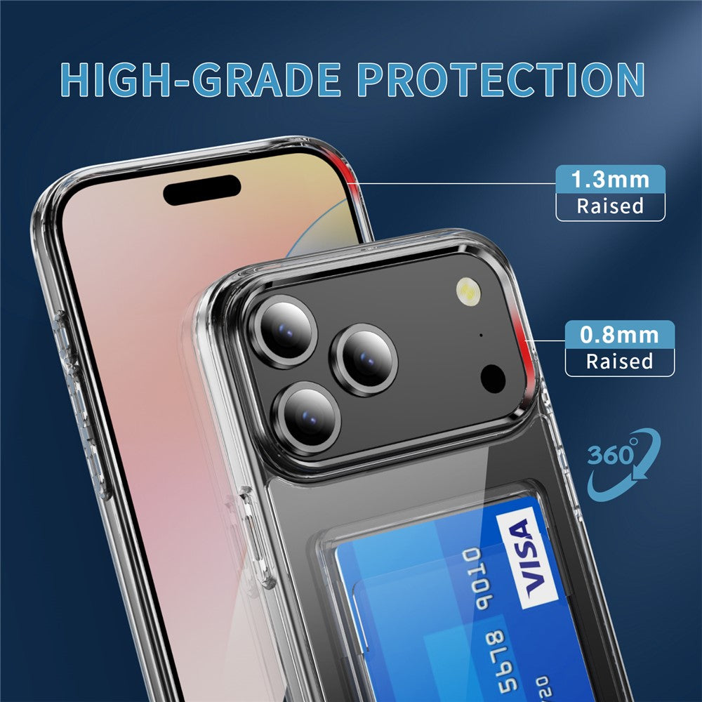 For iPhone 18 Pro / 17 Pro Clear Case TPU + PC + Acrylic Cell Phone Case with Card Holder