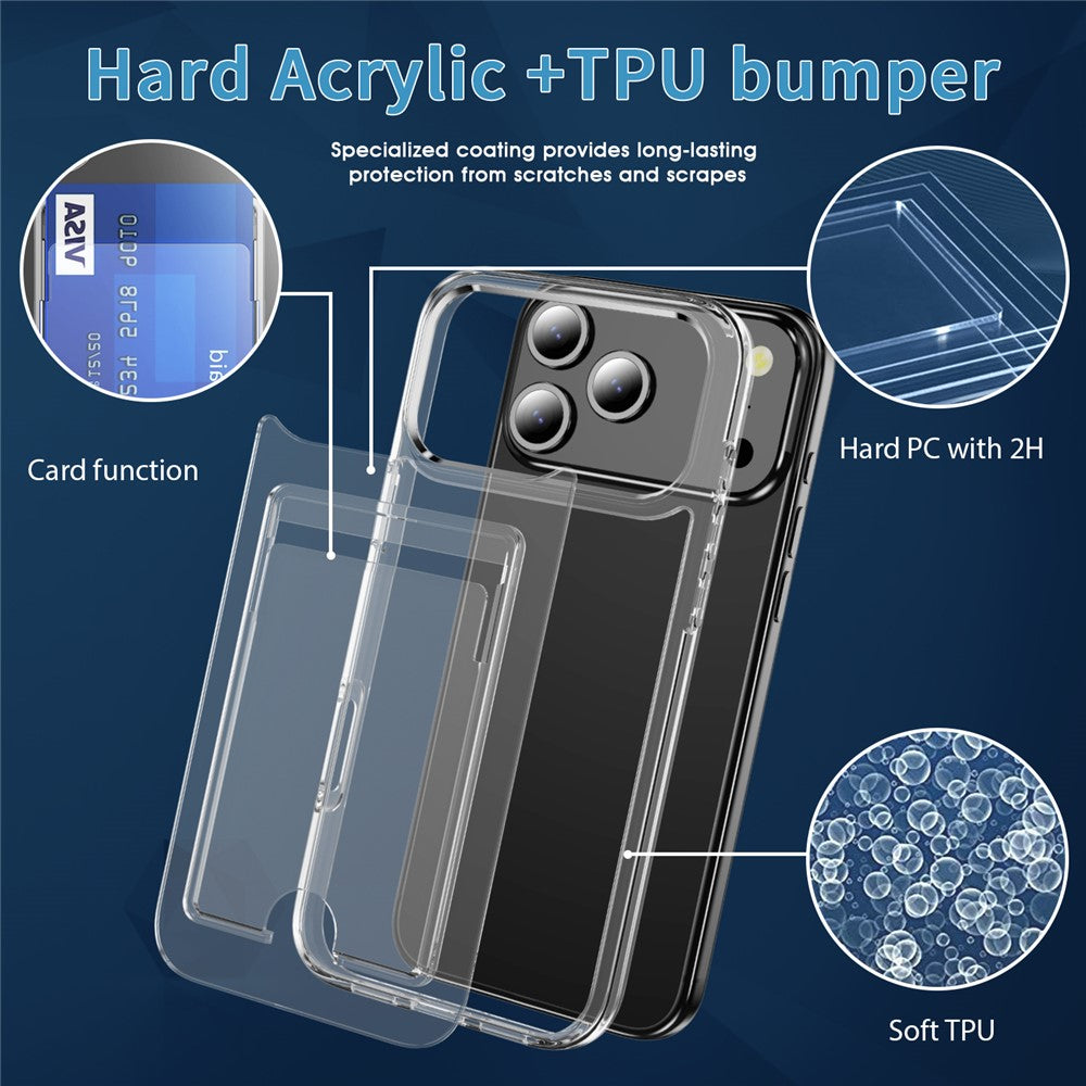 For iPhone 18 Pro / 17 Pro Clear Case TPU + PC + Acrylic Cell Phone Case with Card Holder