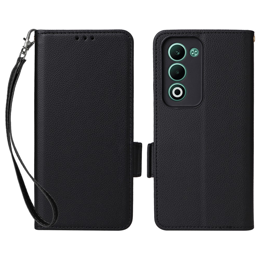 For Oppo A5 5G / 4G / A5m Case with Wrist Strap Litchi Texture PU Leather Wallet Phone Cover