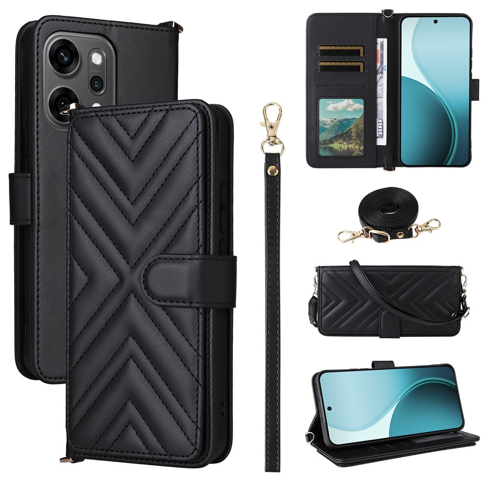 For Oppo Reno14 Pro 5G (Global) Case with Shoulder / Wrist Strap Leather Phone Cover Stand Wallet