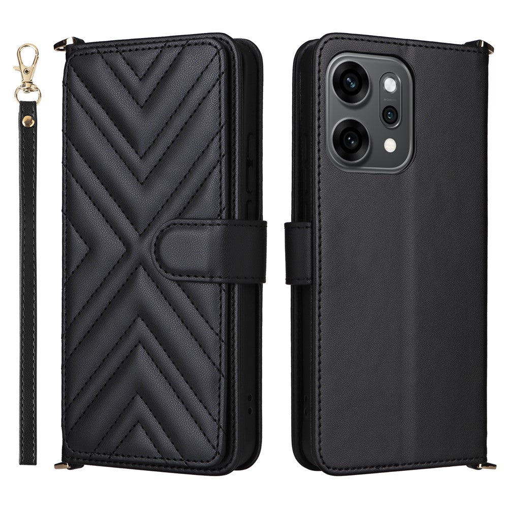 For Oppo Reno14 Pro 5G (Global) Case with Shoulder / Wrist Strap Leather Phone Cover Stand Wallet