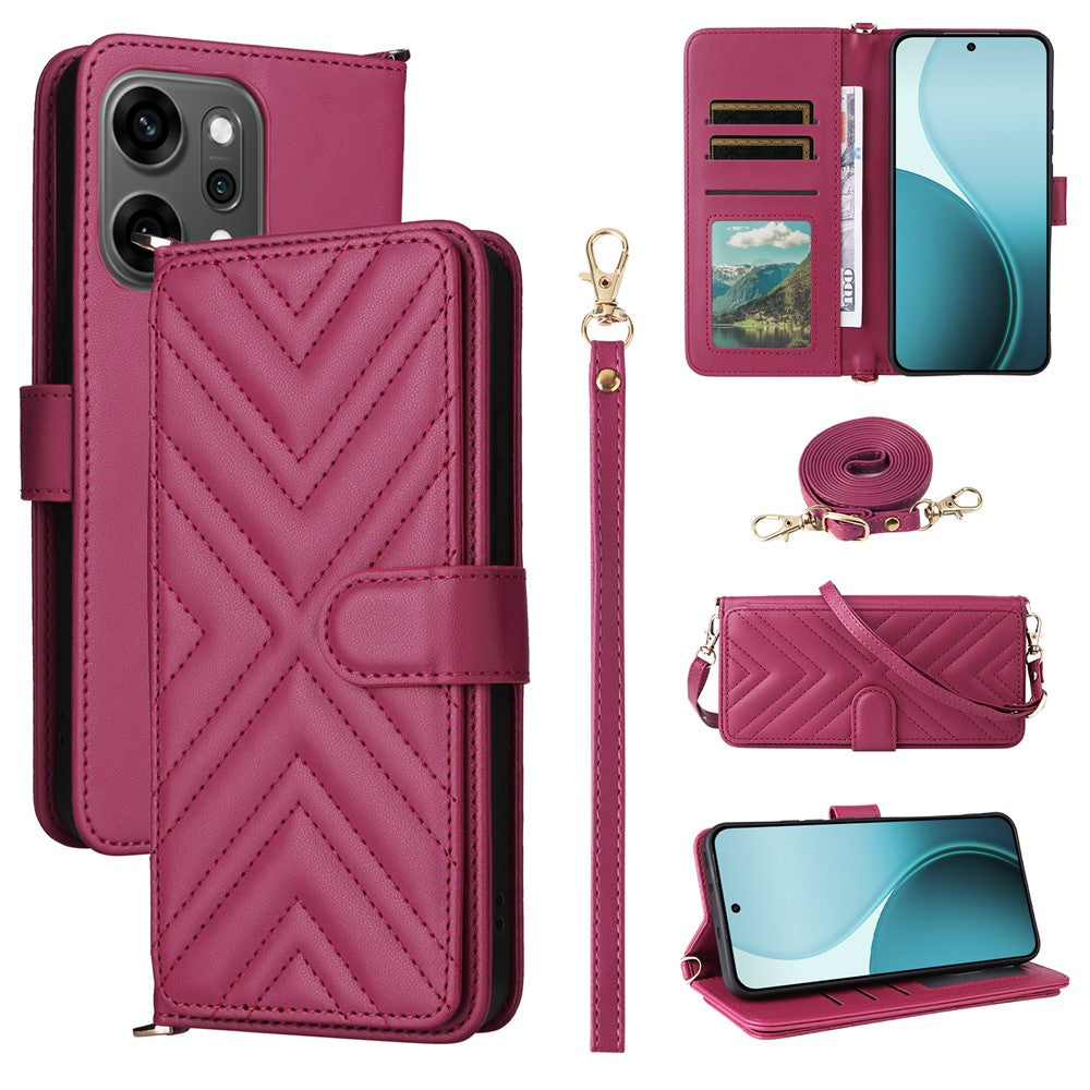 For Oppo Reno14 Pro 5G (Global) Case with Shoulder / Wrist Strap Leather Phone Cover Stand Wallet