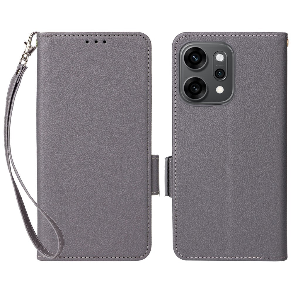 For Oppo Reno14 Pro 5G (Global) Case with Wrist Strap Litchi Texture PU Leather Wallet Phone Cover