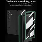 For Samsung Galaxy Z Fold7 5G Case with Tempered Glass Film Kickstand PC + PU Leather Folding Phone Cover